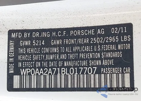 2011 Porsche Panamera 4 from USA, damaged, VIN WP0AA2A71BL017707